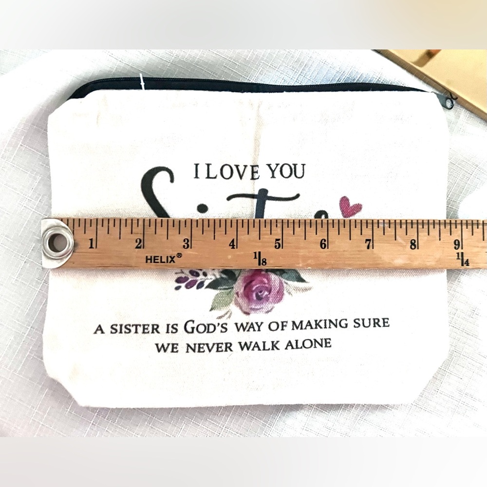 SISTERS Canvas Cosmetic Zippered Pouch Floral and Text Illustration NWOT - Picture 2 of 5
